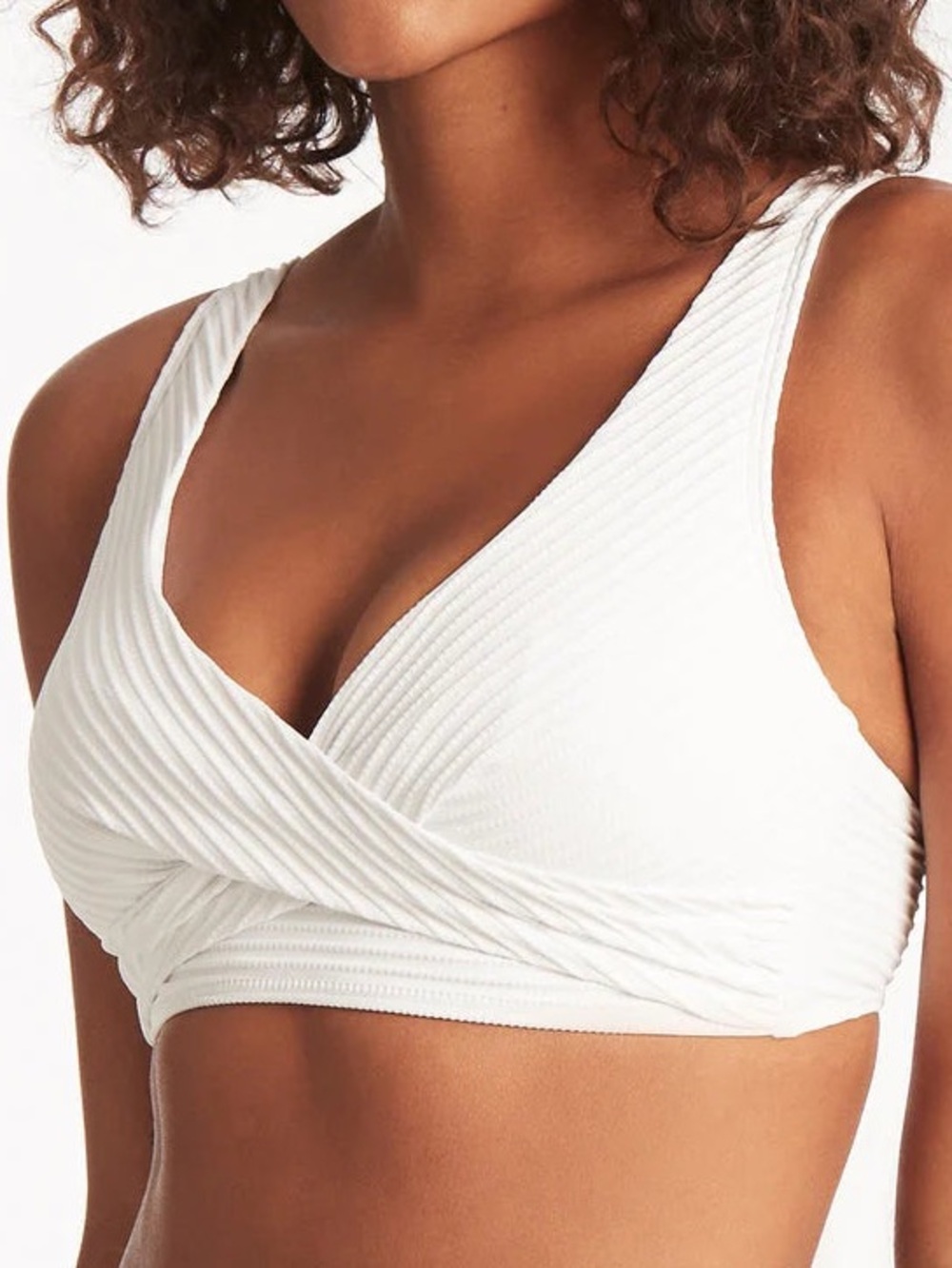 SEA LEVEL Spinnaker Cross Front White Black Bikini Top Size 6-8